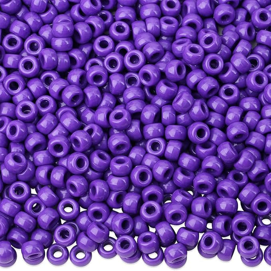 1000Pcs Purple Pony Beads 6x9mm Perler Crafts Beads for Bracelets, Kandi Bead Kit, Hair Braids Pony Bulk Plastic Bead for Keychain Necklace Jewelry Making(Purple)