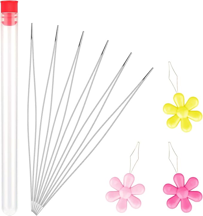 6 Pieces Beading Needles Big Eye Beading Needles Collapsible Eye Needles for Beading with Needle Bottle and 3 Pcs Bead Needle Threader for Jewelry Making (4.01inch)