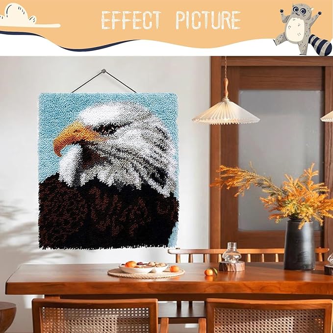 EMISTEM Latch Hook Kits for Adults - DIY Latch Hook Rug Kits, Crochet Kit for Beginners, Rug Making Kits with Printed Canvas, Gift Packaging. (Bald Eagle,15x21)