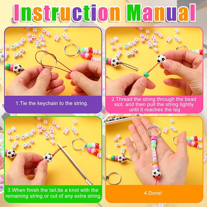 Landical 564 Pcs DIY Bead Keychain Kit Key Chain Making Craft Adjustable Letter Beads String Mama Sport Gift Alphabet Jewelry Backpack Accessories Holiday Party Favor (Soccer,Fun Color)