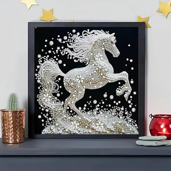 SHICERNHJ Special Shape Diamond Art Kits for Adults Beginners,White Horse Diamond Painting Kits,DIY Animals Crystal Rhinestones Painting kit for Home Wall Decoration 12 × 12 inch