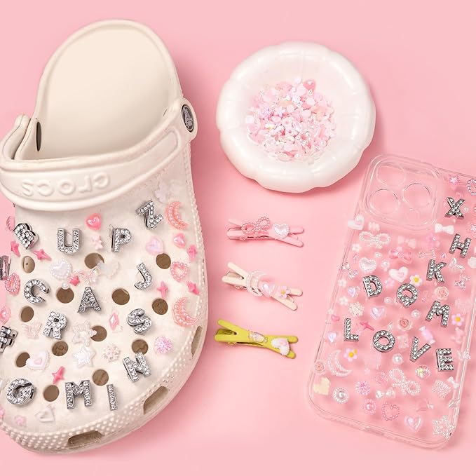 Junk Case Charms, A-Z Alphabet Letters Junk Case Kit, Junk Phone Case Charm, Pink Assorted Slime Charms Bulk Letter Charms for DIY Necklace Bracelets Jewelry Making Scrapbooking Crafts