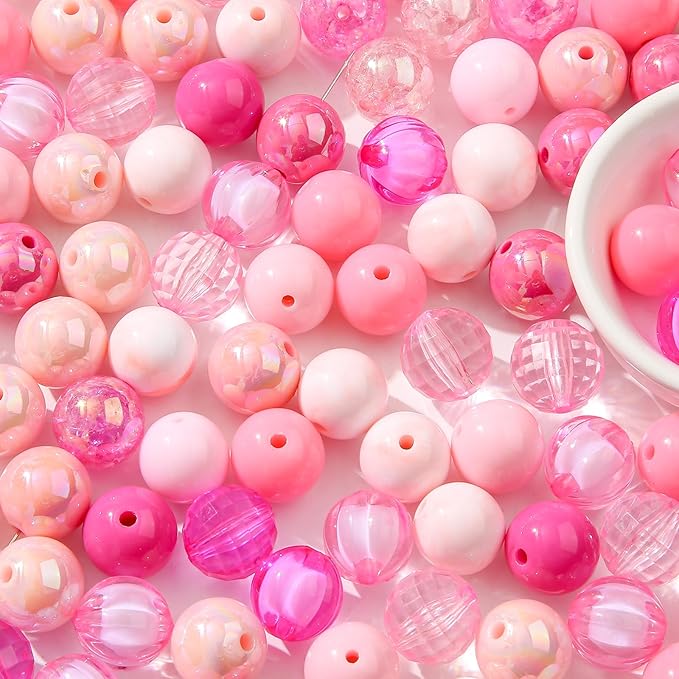 16mm Acrylic Bead 100pcs Pink Focal Spacer Bead Chunk Bubblegum Beads for DIY Crafting Necklace Bracelet Jewelry Making Keychain (Pink)