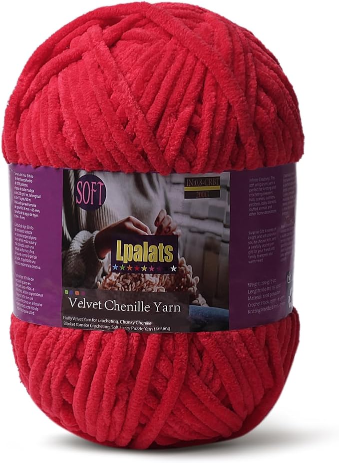 Baby Blanket Yarn for Crocheting - 1 Pack of 200g/7oz Chunky Chenille Yarn for Knitting Blankets Amigurumi - #6 Super Bulky - 174 Yards Soft Thick Plush Yarns (1, Red)