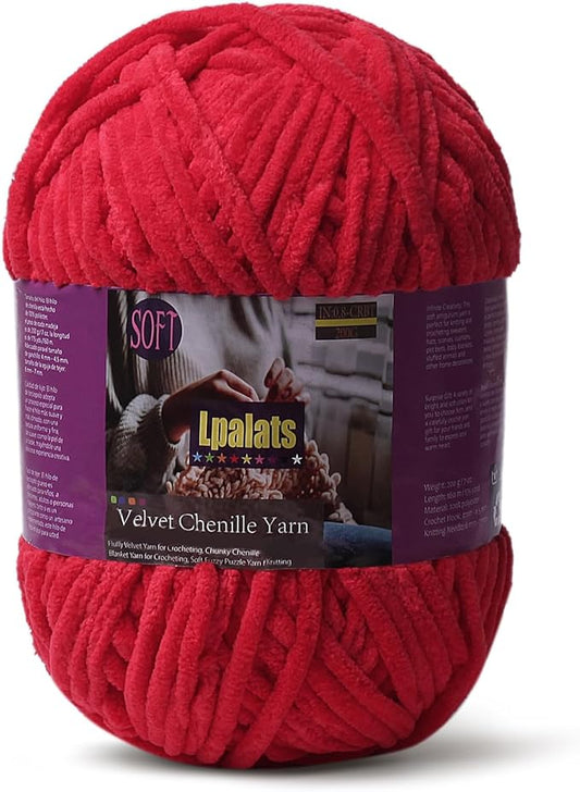 Baby Blanket Yarn for Crocheting - 1 Pack of 200g/7oz Chunky Chenille Yarn for Knitting Blankets Amigurumi - #6 Super Bulky - 174 Yards Soft Thick Plush Yarns (1, Red)