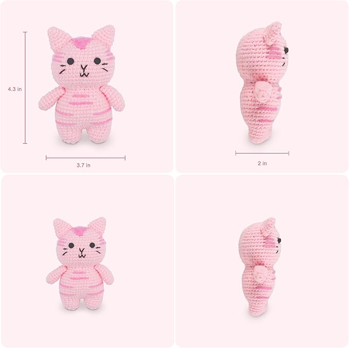 HOUSE CREATIVITY Cat Crochet Kit for Beginners – Make a Variety of Adorable Kittens, Amigurumi Crochet Starter Kit with Yarn, Eyes & Step-by-Step Video Tutorial, DIY Craft for Cat Lovers