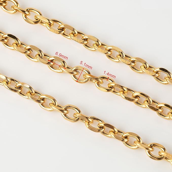 YOUBEIYEE 16.4 Feet Gold Plated Jewelry Making Chain 304 Stainless Steel Cable Necklace Link Chain with Open Jump Rings and Lobster Clasps Jewelry Supplies Findings