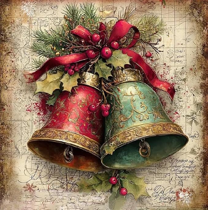 Christmas Bell Stamped Cross Stitch Kits for Adults - Embroidery Kits for Beginners Adults,11 CT Patterns Dimensions Counted Cross Stitch Kits for Adults Arts Craft 14x14 inch