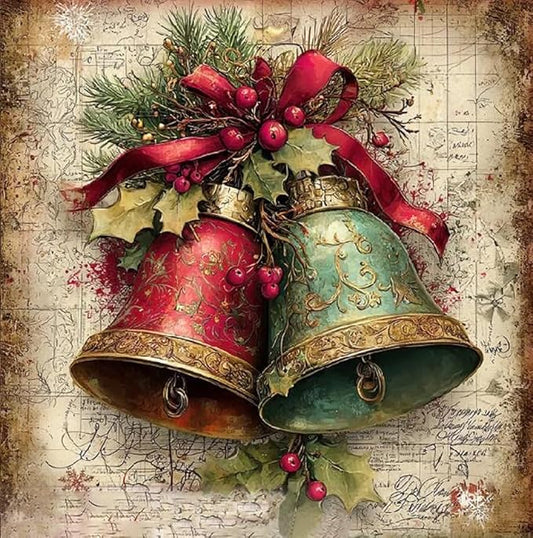 Christmas Bell Stamped Cross Stitch Kits for Adults - Embroidery Kits for Beginners Adults,11 CT Patterns Dimensions Counted Cross Stitch Kits for Adults Arts Craft 14x14 inch