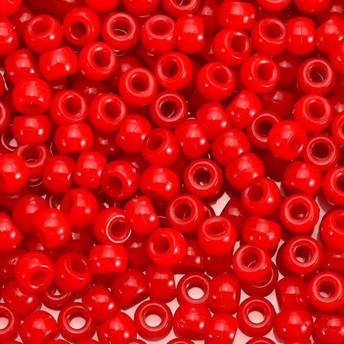 sunrica 1100pcs red pony beads 6x9mm large hole plastic hair beads for braids, kandi bracelets, keychains, jewelry making