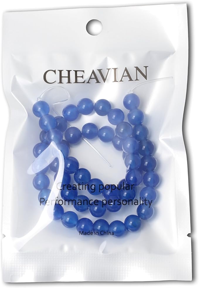 45PCS 8mm Smooth Surface Blue Agate Round Loose Beads Energy Stone for Jewelry Making 1 Strand 15"
