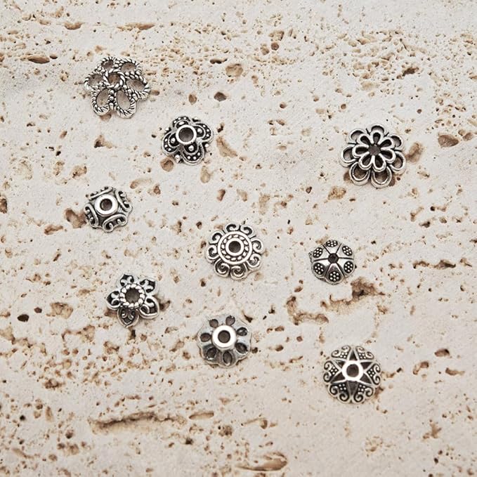 INSPIRELLE 450 Pieces Antique Silver Bead Caps Metal Alloy Filigree Flower Cup Shape Bead for Bracelet Necklace Earring Jewelry Making
