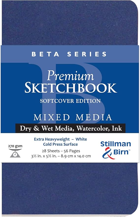 Stillman & Birn Beta Series Softcover Sketchbook, 3.5" x 5.5", 270 GSM (Extra Heavyweight), White Paper, Cold Press Surface