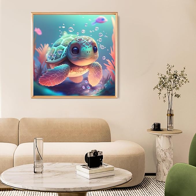 Sea Turtle Diamond Painting Kits for Adults - Cute Sea Turtle Diamond Art Kits for Adults, DIY 5D Diamond Painting with Round Gem Art Kits for Gift Home Wall Decor 12x12 inch