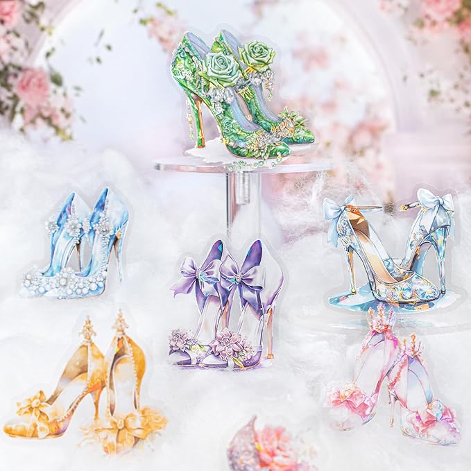 TIAMECH Dream Glass Slipper PET Stickers - 60 Pcs Shell Sea Thyme Yarn Design, Waterproof Sticker for Journaling & Scrapbooking, Junk Journal Supplies, Ephemera & DIY Crafts