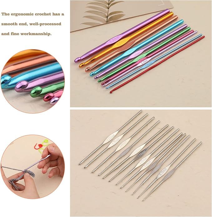 IMZAY 54 Pcs Crochet Hooks Set, 0.6mm-6.5mm Crochet Needles, Crochet Hooks Kit with Storage Case, Ergonomic Knitting Needles Stitch Marker Hand Craft Knitting Accessories for Beginners(Blue)