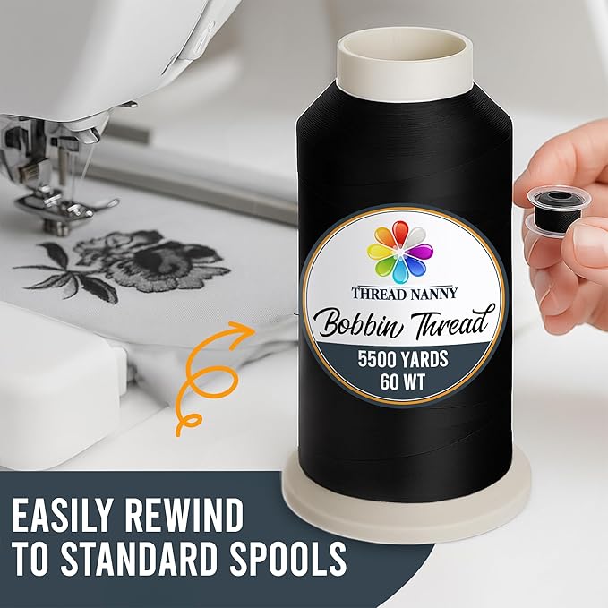 X-Large Cones Embroidery Bobbin Thread Black - 60wt for Machine Embroidery and Sewing Machines LintFree - 5500 Yards Each