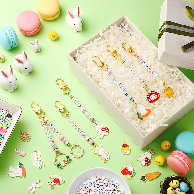 Tondiamo 2823 Pcs Easter Charms for Jewelry Making Easter Bead Keychain DIY Craft Making Kit Key Ring Charms Letters Beads String for Gift Jewelry Key Ring Backpack Accessories