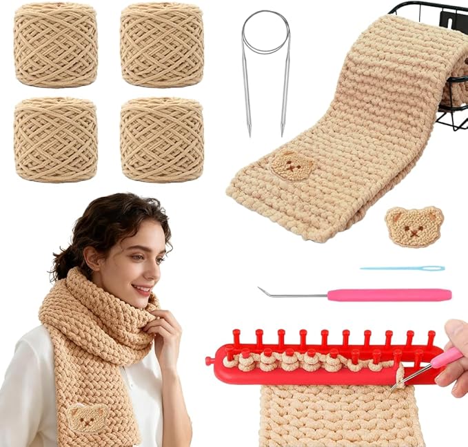 yarniss scarf knitting kits for beginner with video tutorial,knitting loom kit with plush yarn & circular needle,best gift