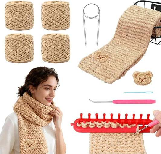 yarniss scarf knitting kits for beginner with video tutorial,knitting loom kit with plush yarn & circular needle,best gift