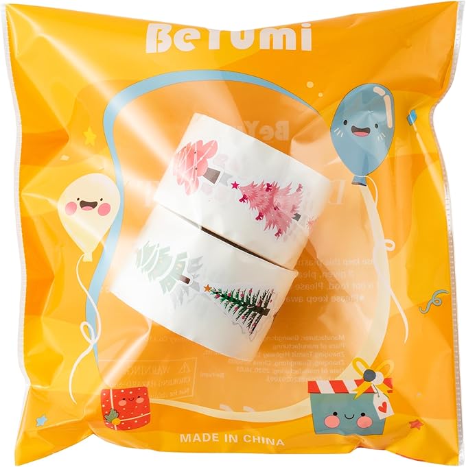 beyumi christmas pine tree sticker - 1000pcs pink and green xmas pine tree stickers in 2 rolls waterproof vinyl winter christmas cute decals party favor classroom bottle envelope gift decor for kids