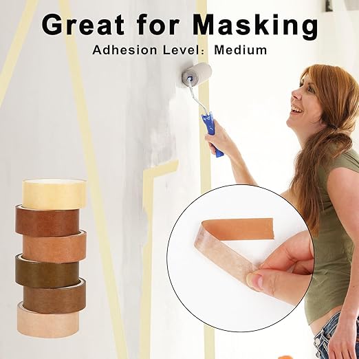 Whaline 6 Rolls Brown Washi Tape Set 6 Brown Colors Masking Tape Solid Color Decorative Tape for DIY Crafts Scrapbook Journal Planner Gift Wrapping Supplies, 60 Ft