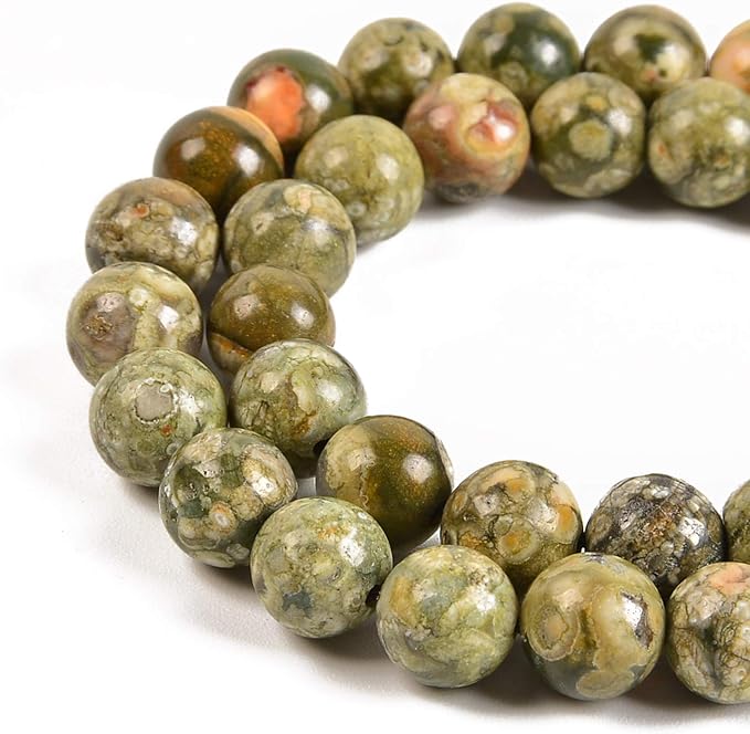 36pcs 10mm Natural Rhyosite Gemstone Round Spacer Loose Stone Beads for Jewelry Making 15.5" 1 Strand (Rhyosite, 10mm 36Beads)