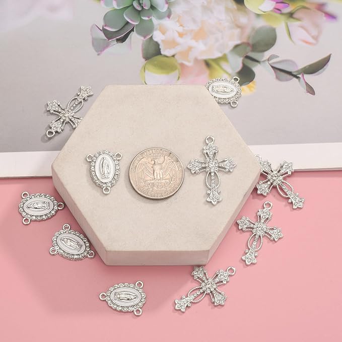 Jiali Q 20 Piece Set Rhinestone Cross Connectors and Pendants for Jewelry Making (Silver - Cross B)