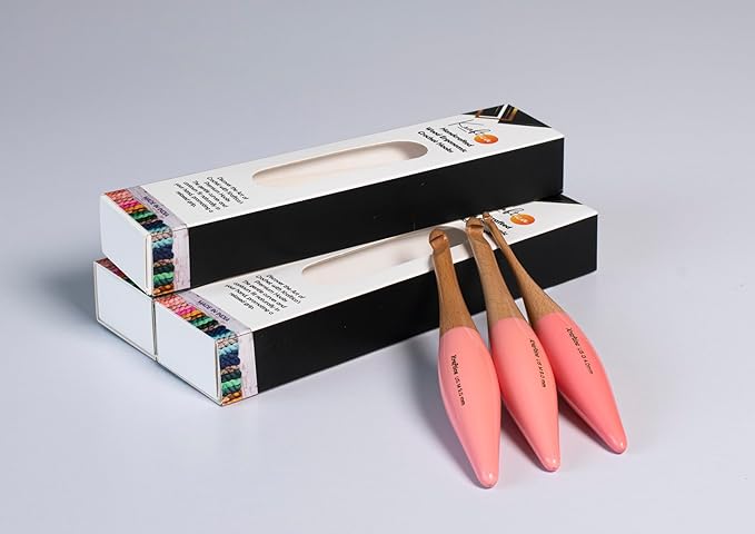 Kraftica Ergonomic Wooden Crochet Hooks Designed for Relaxation and Stress Relief Smooth Finish Accurate Sizing on Each Hook. 7 Inchies (Beech Wood Pink, US M / 9.0mm)