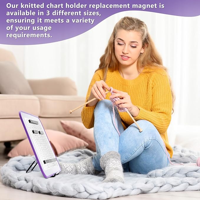 flutesan 8 x 12 inches knitting pattern holder with 4 replacement magnets knitting chart keeper cross stitch magnetic board cross stitch accessories and supplies for crochet(purple border)