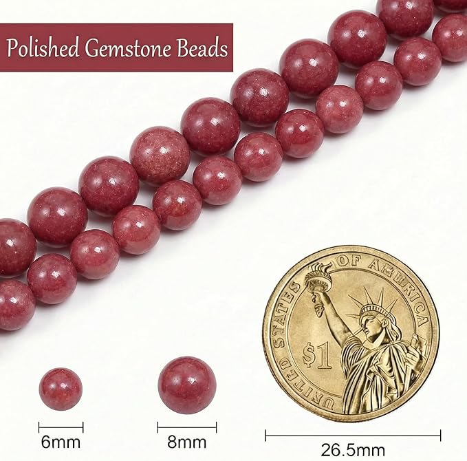 Stone Beads, 45pcs Rhodochrosite, 8mm Round Loose Beads for Jewelry Making, Bracelets, with Bag, String & Card