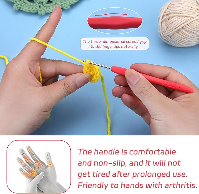 2.75 mm Crochet Hook, Ergonomic Handle for Arthritic Hands, Extra Long  Knitting Needles for Beginners and Crocheting Yarn (2.75 mm)