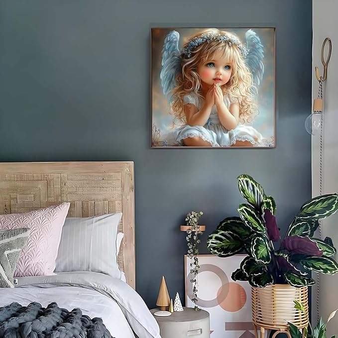 GEMFAMILY Diamond Art Kits for Adults,Little Angel 5D Diamond Painting Dots Art Kits for Adults Beginner, DIY Full Round Drill Gem Art and Crafts for Home Wall Decor 13.8 X 13.8inch