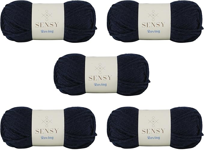 5 Skeins of Sensy Roving Yarn, 3.5 oz, 132 Yards, Gauge 5 Bulky (Navy Blue)