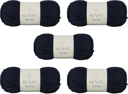 5 Skeins of Sensy Roving Yarn, 3.5 oz, 132 Yards, Gauge 5 Bulky (Navy Blue)