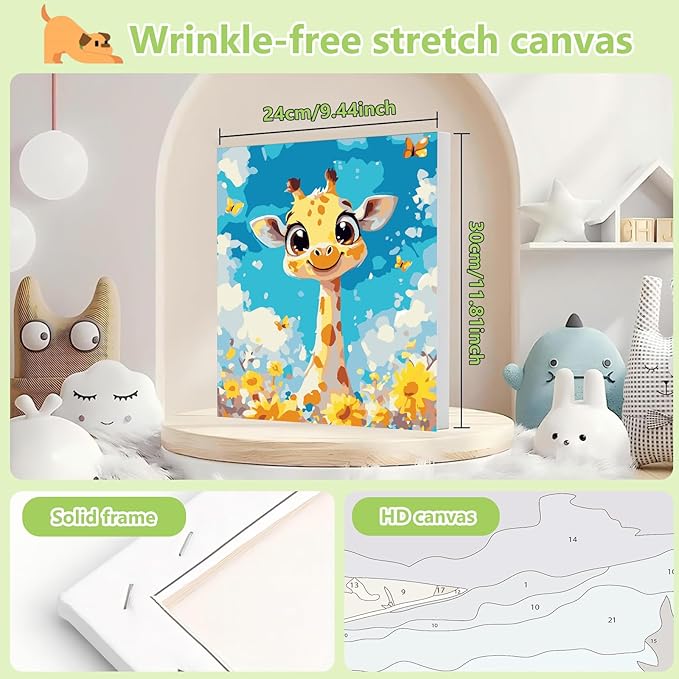 Reivworl Paint by Numbers Kit for Kids - with Frame and Easel, Deer Paint by Number Kids Age 6-8-12 Boys Girls, Paint by Numbers for Gifts and Decor (9.5X12Inch)