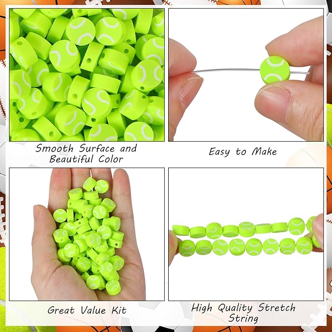 EVERMARKET 100pcs Tennis Ball Beads Polymer Clay Tennis Ball Beads Charms Spacer DIY Sports Bead for Necklace Bracelet Handmade Jewelry Making Accessories Supplies