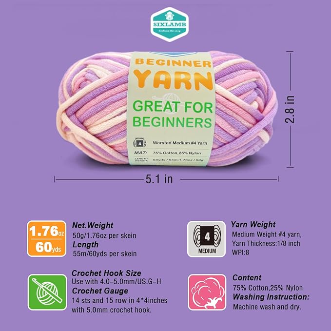 3 * 50g/1.76oz Yarn for Crocheting and Knitting, 3 * 60yds Beginner Yarn with Easy-to-See Stitches; Worsted-Weight Medium #4;Amigurumi-Friendly Crochet Kit(Lavender+Orange+Blue Sky)