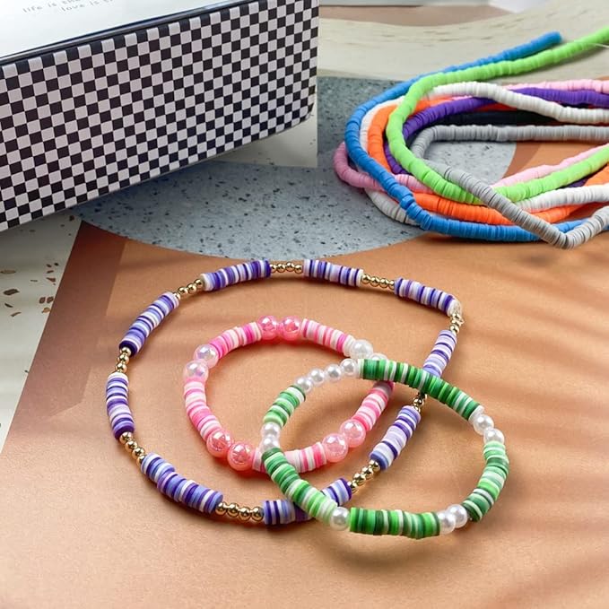 1750pcs Heishi Vinyl Beads Flat Round Polymer Clay Spacer Beads for Making Bracelet Necklace Earring Accessories DIY Handmade Craft (Black Mixed, 6mm)
