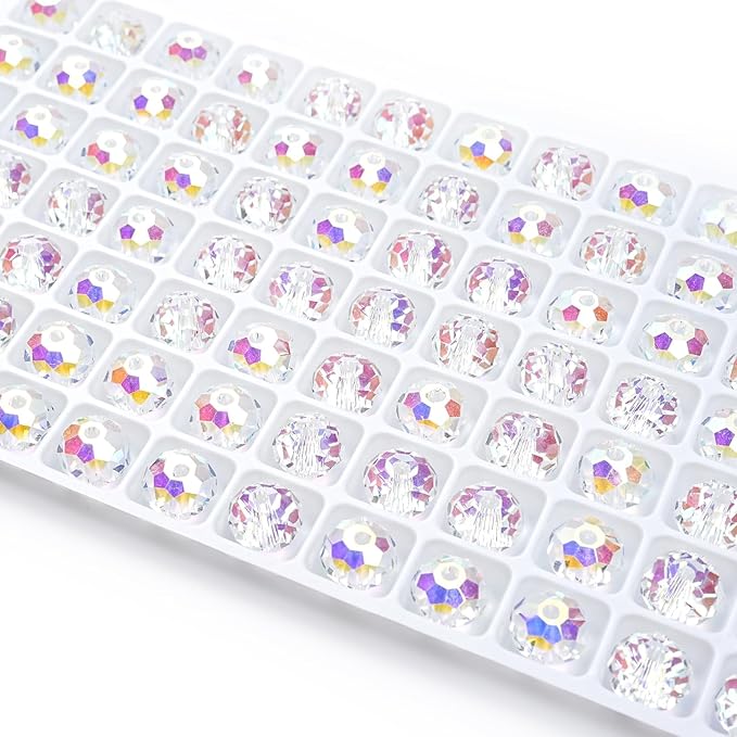 336 pcs 8mm 68 Faceted Sparkly Crystal Rondelle Beads Bulk AB Clear Glass Bead Set for DIY Jewelry Bracelet Necklace Earring Making Crafts Kit (Flash White)