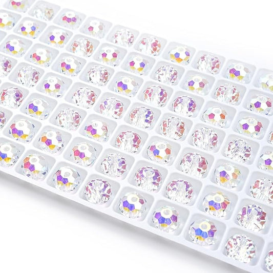336 pcs 8mm 68 Faceted Sparkly Crystal Rondelle Beads Bulk AB Clear Glass Bead Set for DIY Jewelry Bracelet Necklace Earring Making Crafts Kit (Flash White)