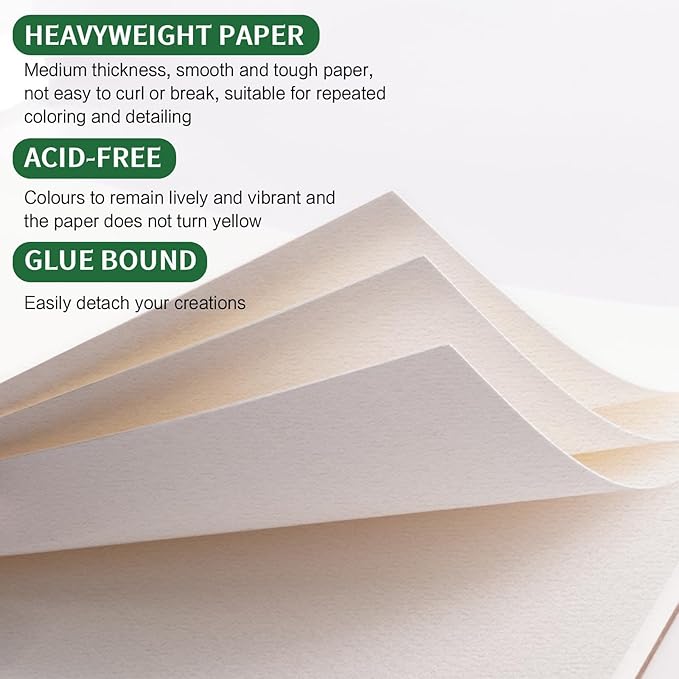 Watercolor Paper A5(5.8"X8.3"), Cold Press Water Color Paper Pad, 140lb/300gsm, Glue Bound, Acid-Free Watercolor Sketchbook Journal Painting Drawing Paper Book, Art Supplies for Students Adults