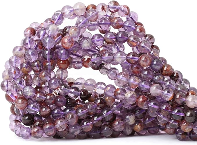 cheavian 60pcs 6mm natural cacoxenite crystal amethyst gemstone round loose beads crystal energy stone healing power for jewelry making 1 strand 15"