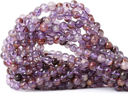 cheavian 60pcs 6mm natural cacoxenite crystal amethyst gemstone round loose beads crystal energy stone healing power for jewelry making 1 strand 15"