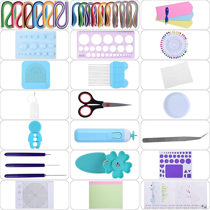Paper Quilling Kit for Beginners & Adults, 1860 Paper Strips in 3 Sizes, Complete Quilling Tools Set with Electric Pen, Template Board for Cards, Scrapbooking, Wall Art, DIY Gifts & Family Crafts