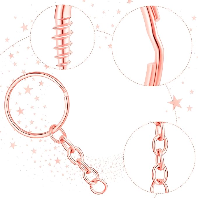Hotop 360 Pcs Key Rings for Crafts Keychain Making Kit Including 90 Open Jump Rings Connectors, 180 Small Screw Eye Pins Hooks Bulk for DIY Keychain Supplies Crafts Jewelry Making(25 mm,Rose Gold)