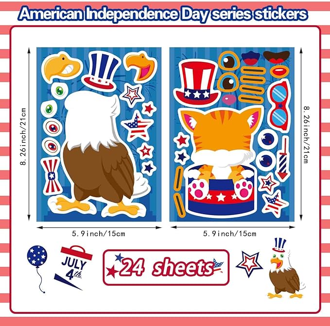 4th of july & independence day make-a-face stickers, patriotic crafts & decorations