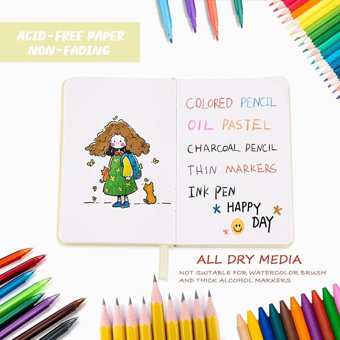 Mix Media Pad,3.5"x5.5" Small Hardcover Leather Art Sketchbook,60 Sheets(112lb/180gsm) Heavyweight Acid Free Artistic Painting Drawing Sketching Paper, Handy Pocket Journal Sketchbook.Beige
