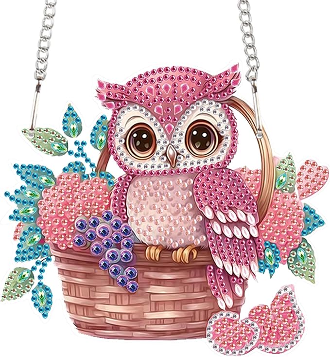 AiYuanzsh Animal Diamond Painting Kits Hanging Pendant, Beautiful Owl Art Hanging Sign DIY Special Shaped Crystal Pendant Ornaments for Home Garden Wall Hanging Kits Home Wall Decor Gift