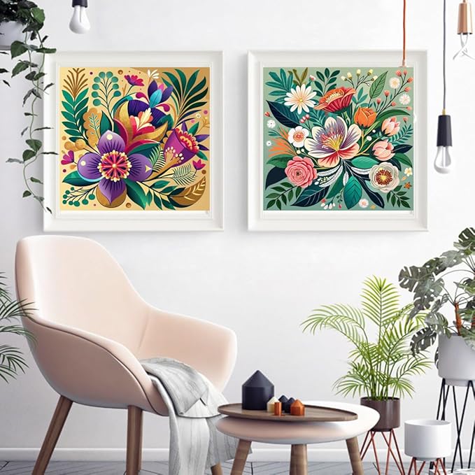 Canrichshop 4 Pack Paint by Numbers for Beginner with Frame,Flowers Adult Paint by Number Kits on Canvas, DIY Number Painting for Adults for Decor 8X 8 inch
